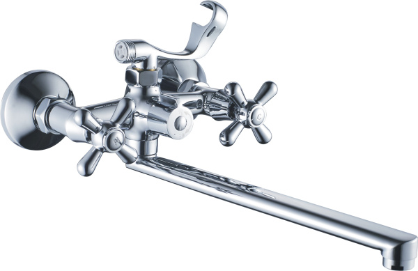 Смеситель для ванны/душа HAIBA CRON двухвентильный, хромированный, настенный, излив длинный 272 мм, поворотный, силумин, цвет хром
