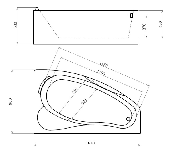Ванна Gemy 161х96х68 акриловая с гидромассажем G9046 K R