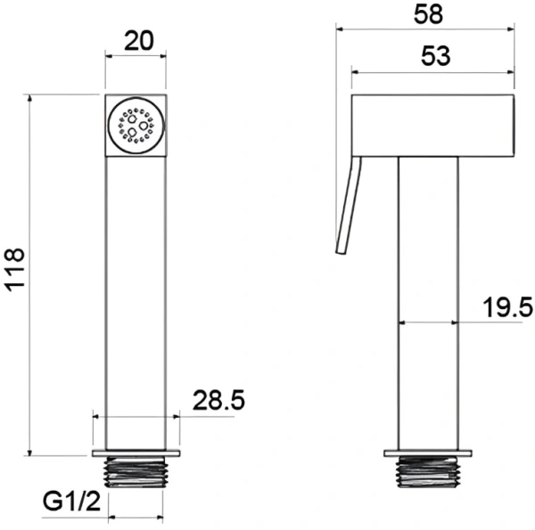 Гигиеническая лейка Aquatek AQ2058MB ручная, квадратная, 1 режим, цвет матовый черный, латунь/пластик, однорежимная, для биде, к смесителю