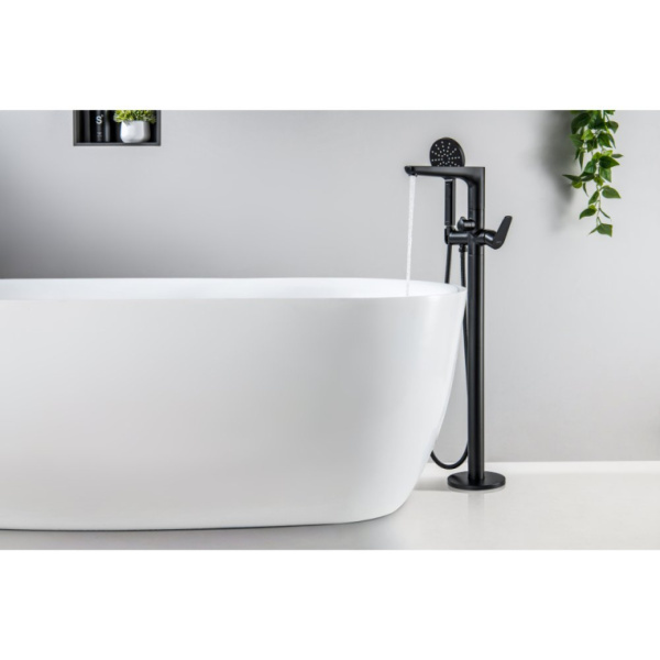 Смеситель для ванны/душа Aquatek Бетта напольный, однорычажный, неповоротный, длина 264 мм, керамический, латунь, цвет черный матовый