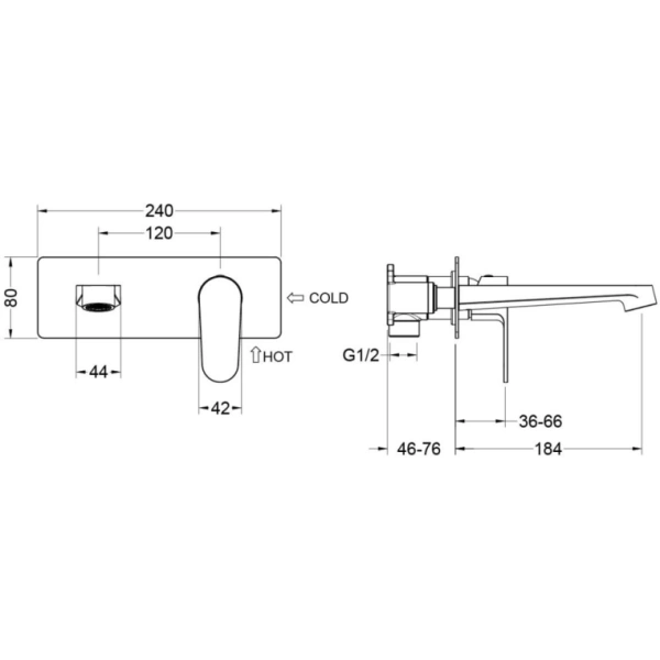Смеситель для раковины/умывальника Aquatek Оберон встраиваемый, однорычажный, неповоротный, латунь, длина излива 184 мм, керамический, цвет шлифованное золото