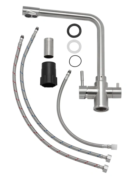 Смеситель для кухни/мойки AQUEDUC с переключателем фильтра для питьевой воды, однорычажный, поворотный, керамический, излив 225 мм, высота излива 320 мм нержавеющая сталь, цвет сталь 345332