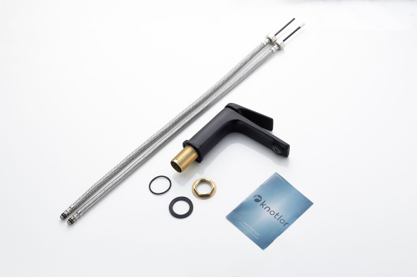 Смеситель для раковины/умывальника Knotlor Vigor, однорычажный, неповоротный, керамический, длина излива 126 мм, латунь, цвет черный матовый