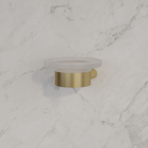 Мыльница IDDIS Petite, настенная, нержавеющая сталь/стекло, форма круглая, для душа/мыла, в ванную/туалет/душевую кабину, цвет золото матовое PETG0SGi42