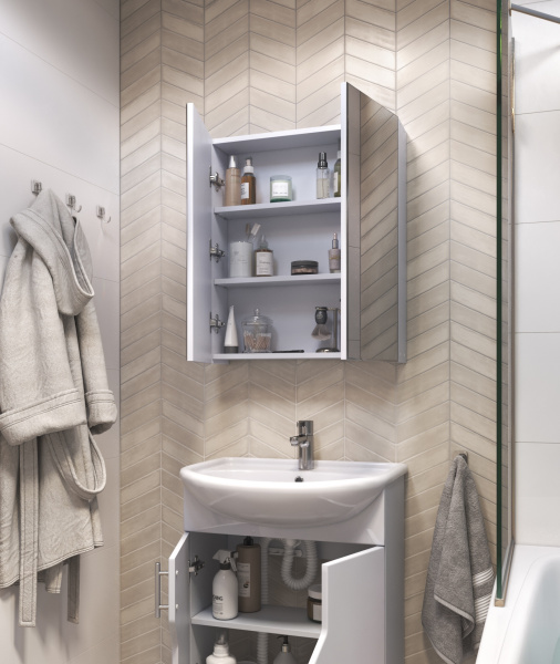 Зеркальный шкаф Vigo Grand-600, 60х14х71,4 см см, подвесной, цвет белый, зеркало, 2 распашные дверцы, механизм доводчика, прямоугольный