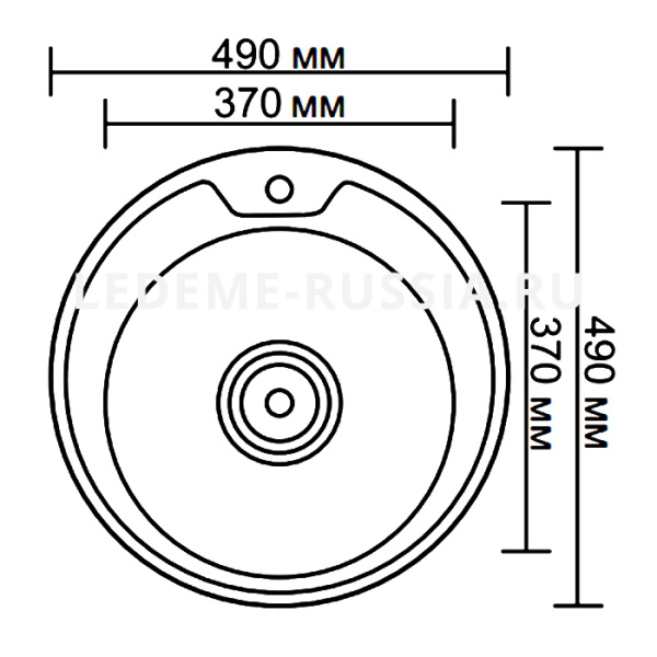 Мойка Ledeme 49х18 см, толщина 0.8 мм, врезная, нержавеющая сталь, круглая, цвет матовая, с отверстием под смеситель, слив-перелив/сифон, для кухни