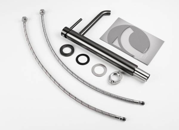 Смеситель для раковины/умывальника Knotlor Eclipse, высокий, однорычажный, неповоротный, керамический, длина излива 195 мм, нержавеющая сталь, цвет вороненая сталь