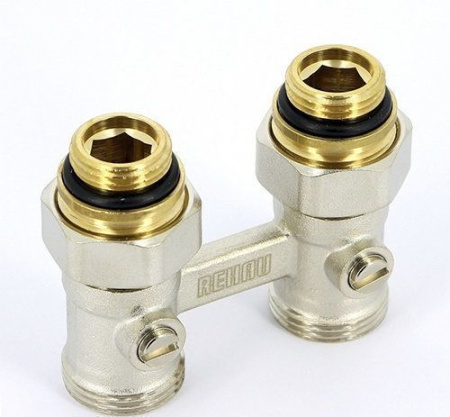 Узел нижнего подключения Rehau (12407271001) прямой 1/2 НР(ш) х 3/4 ЕК НР(ш) для радиатора с шаровыми кранами и накидными гайками