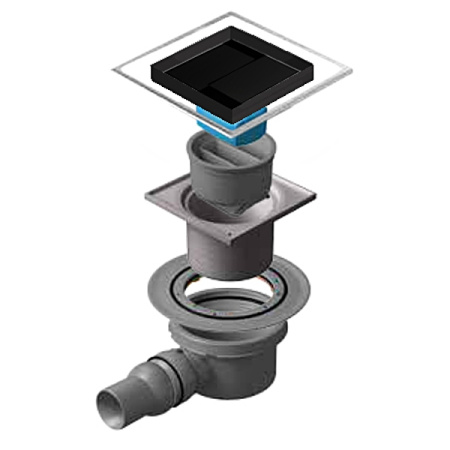 Душевой трап Pestan Confluo Standard 10х10 Dry 1 Ceramic, под плитку с рамкой сталь, для душа в полу, с сухим затвором, горизонтальный выпуск, с щелью для воды, нержавеющая сталь, квадратный