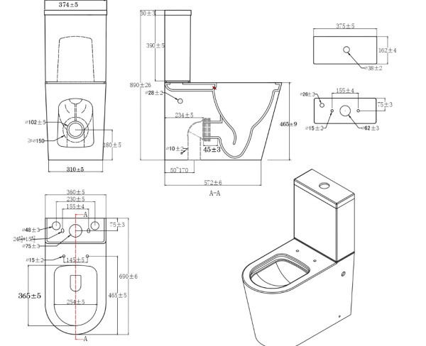 Унитаз-компакт Aquatek Оберон белый, горизонтальный (в стену) выпуск, напольный, с быстросьемным сиденьем микролифт, дюропласт, безободковый, подвод воды: снизу, чаша с бачком