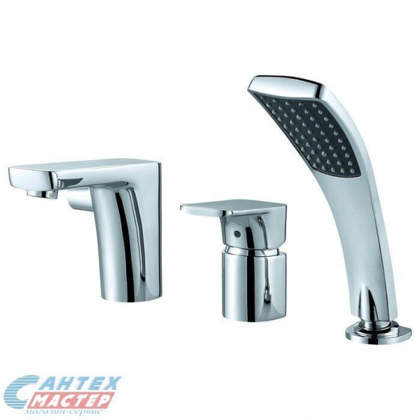 Смеситель для ванны/душа D&K Berlin Freie однорычажный, керамический, врезной, излив короткий литой 120 мм, с гибким шлангом, с хромированным душем/лейкой, латунь хром, горизонтальный, фиксированный, однорукий, кран, комплект, сантехника, размер