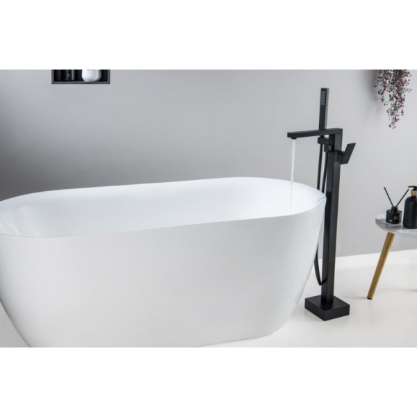 Смеситель для ванны/душа Aquatek Либра напольный, однорычажный, неповоротный, длина 219 мм, керамический, латунь, цвет матовый черный