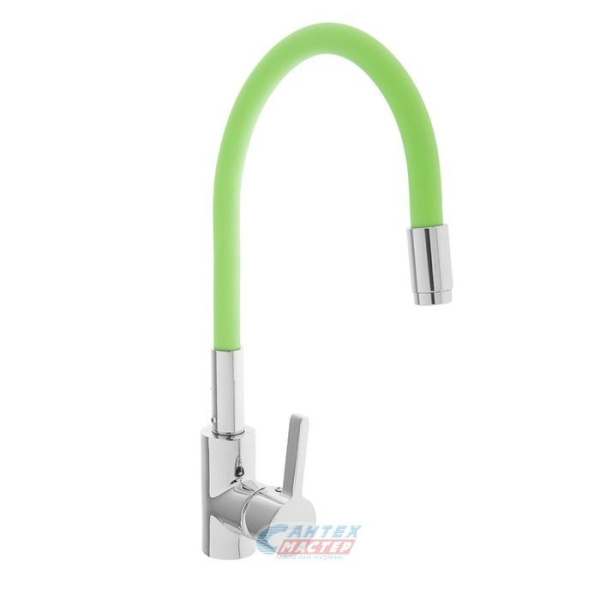 Смеситель для кухни/мойки Ledeme Rainbow однорычажный, керамический, с гибким изливом, латунь, цвет хром/зелёный, кухонный, хромированный, вертикальный, однорукий, одноручный, однозахватный, одноручковые, кран, комплект, сантехника