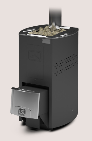 Печь Домна-20 ЛК ТЕПЛОДАР 20 м³, напольная, пристенная, с теплообменником, с закрытой/комбинированной каменкой, с выносной топкой из предбанника, вертикальная, финская, масса камней 55 кг, на дровах