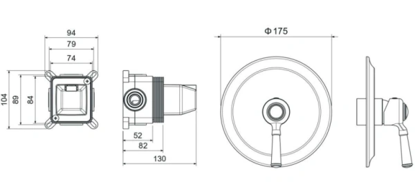 Смеситель для ванны/душа Aquatek Классик настенный, однорычажный, встраиваемый, без излива, латунь, цвет полированное золото