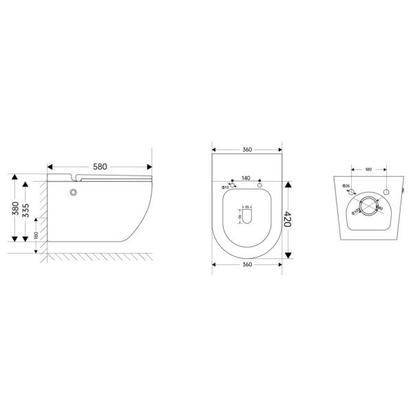 Унитаз подвесной ABBER Bequem 580х360х380 мм цвет белый, горизонтальный (прямой) выпуск, импульсный смыв, система антивсплеск, безободковый, с сиденьем микролифт, дюропласт, под скрытый бачок AC1108P