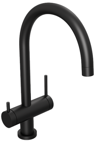 Смеситель для кухни/мойки Abelsberg Aera с каналом для фильтрованной воды, однорычажный, поворотный, керамический картридж, излив 205 мм, высота излива 230 мм латунь, цвет вулканический черный