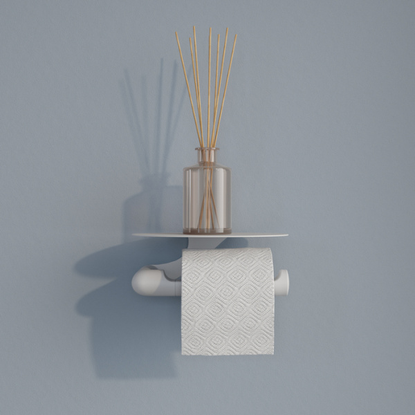 Держатель для туалетной бумаги IDDIS Noa, с полкой, без крышки, белый матовый, настенный, сплав металлов, форма овальная, для туалета/ванной, бумагодержатель