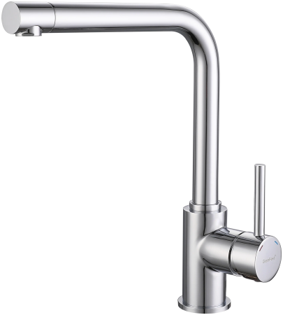 Смеситель для кухни/мойки GranFest, однорычажный, керамический картридж, высокий, с поворотным изливом, длина 200 мм, латунь, цвет хром