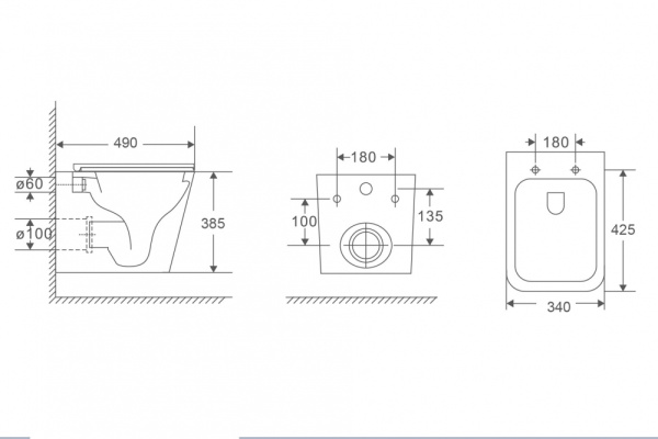Унитаз подвесной ABBER Rechteck 490х340х385 мм цвет белый, горизонтальный (прямой) выпуск, смыв торнадо, безободковый, с закрытым дном, система антивсплеск, с сиденьем микролифт, дюропласт AC1219TC