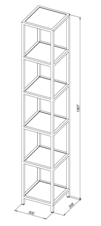 Стеллаж Allen Brau Liberty 300х308х1800 мм напольный, открытые полки, цвет черный браш, в ванную комнату, металл