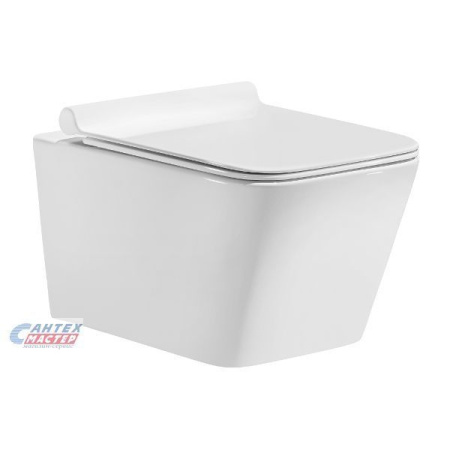 Унитаз подвесной Sole Cube, БЕЛЫЙ, прямоугольный, горизонтальный (прямой, в стену) выпуск, безободковый, с быстросьемным сиденьем микролифт, с крышкой (сиденье) ДЮРОПЛАСТ