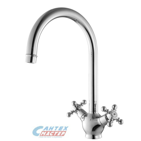 Смеситель для кухни/мойки Iddis Sam двухвентильный, керамический, с высоким изливом, латунь, цвет хром, кухонный, хромированный, вертикальный, кран, комплект, сантехника, водопроводные, размер, характеристики, высота, расстояние, длина (Иддис)