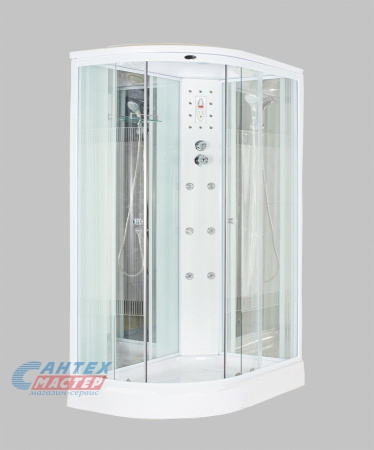 Душевая кабина 120х80х220 см Niagara Classic (правая) поддон низкий, ассиметричная, угловая, стекло заднее зеркальное, двери прозрачные, панель белая, с верхним душем, с гидромассажем