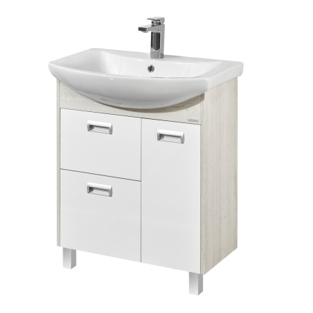 Тумба под раковину Акватон Бекка 70, 65,2х80х31,2 см, напольная, 2 выдвижных ящика/1 распашная дверца, МДФ/ЛДСП, (под умывальник Балтика 70), цвет: белый/дуб сомерсет