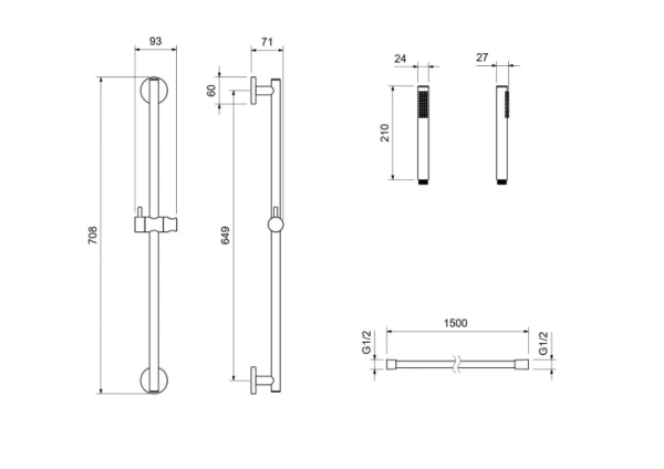 Душевой гарнитур Aquatek Европа наружного монтажа, высота 708 мм, цвет шлифованное золото, комплект: стойка/лейка/шланг, латунь/пластик