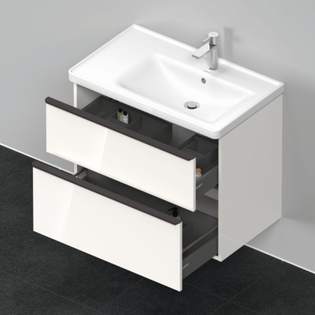 Тумба под раковину Duravit D-Neo, 78,4х45,2х62,5 см, подвесная, 2 выдвижных ящика, ДСП, цвет: белый глянец, шкафчик навесной, прямоугольная, правая/левая, для раковины D-Neo # 237080, в ванную комнату