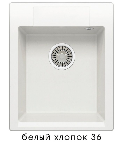 Мойка Polygran Argo-420, 51х42х20 см, врезная, из искусственного камня, прямоугольная, цвет белый хлопок, без отверстия под смеситель, слив-перелив, с сифоном, для кухни