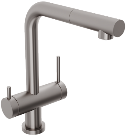 Смеситель для кухни/мойки Abelsberg Pura с каналом для фильтрованной воды, однорычажный, поворотный/вытяжной, керамический, излив 185 мм, высота излива 262 мм латунь, цвет титан