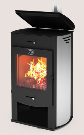 Печь-камин Танго Плюс ТЕПЛОДАР 80м³, отопительная, варочная поверхность/плита, напольная, пристенная, дверца со стеклом, на дровах/брикетах
