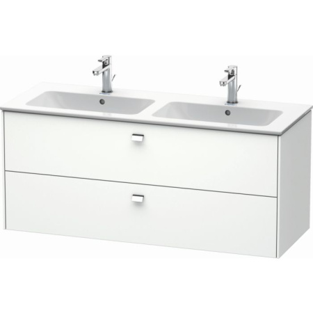 Тумба под раковину Duravit Brioso, 129х47,9x55,3 см, подвесная, 2 выдвижных ящика, ДСП, цвет: белый матовый/хром, шкафчик навесной, механизм доводчика, прямоугольная, правая/левая, в ванную комнату