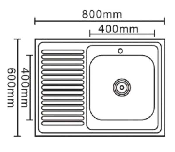 Мойка Ledeme, 80х60 см, толщина 0.8 мм, с левым крылом, с сифоном, накладная, нержавеющая сталь, прямоугольная, цвет глянцевый, отверстие под смеситель, для кухни, прямая, встроенная