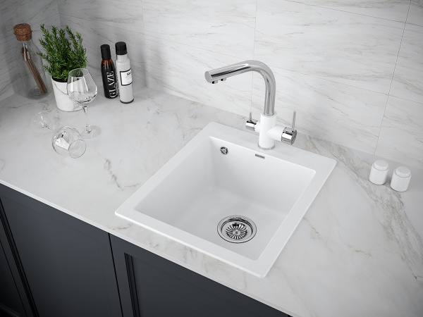 Смеситель для кухни/мойки Paulmark Essen, с подключением к фильтру/биканальный, однорычажный, поворотный излив, керамический картридж, высокий, длина излива 197 мм, латунь, цвет белый/хром