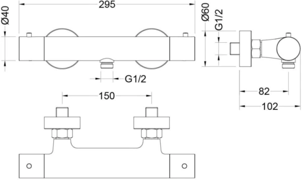 Смеситель для душа Aquatek Европа термостатный, настенный, без излива, без шланга и лейки, латунь, цвет матовый черный