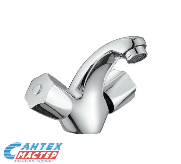 Смеситель для раковины Osgard Glan двухвентильный, излив короткий, длина 120 мм, поворотный, керамический, латунь, цвет хром, без донного клапана