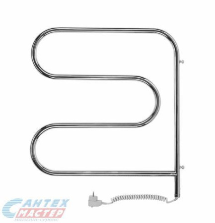 Полотенцесушитель 500х500 мм Terminus F-образный, электрический. 64 Вт. подключение нижнее, с вилкой. нержавеющая сталь, форма f-образ, вертикальный, цвет хром, для отопления, обогрева в ванной