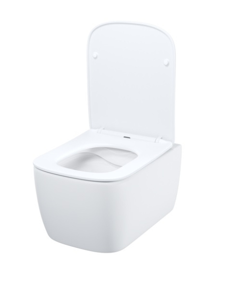 Унитаз подвесной IDDIS Bridge, горизонтальный (прямой, в стену) выпуск, безободковый, с быстросьемным сиденьем микролифт с функциями EasyFix и SoftClose, с крышкой (сиденье) дюропласт, цвет: белый глянцевый