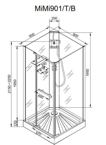 Душевая кабина Cerutti SPA Mimi, 90х90х215 см, поддон низкий, квадратная, угловая, стекло прозрачное, заднее белое, (без гидромассажа), без крыши, профиль белый, открытая