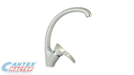 Смеситель для кухни/мойки Bergg MG009 однорычажный, поворотный, керамический, с высоким изливом, длина 200 мм, латунь, цвет светло-серый, кухонный, хромированный, вертикальный, однорукий, одноручный, однозахватный, одноручковые, кран, комплект