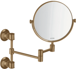 Зеркало Axor Montreux косметическое, 17 см без подсветки, круглое, цвет: шлифованная бронза, с увеличением, для ванной, настенное, поворотное/наклоняемое