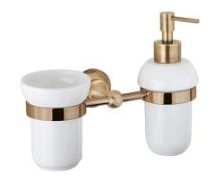 Стакан с дозатором для жидкого мыла Cezares APHRODITE, настенный, латунь/керамика, форма округлая, для зубных щеток/мыла в ванную/туалет/душевую кабину, цвет бронза