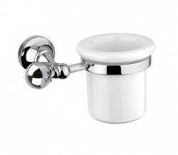Стакан Cezares OLIMP, с держателем, настенный, латунь/керамика, форма округлая, для зубных щеток в ванную/туалет/душевую кабину, цвет хром