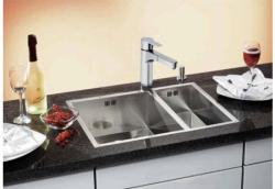 Мойка кухонная Blanco ZEROX 340/180-IF 58,5х44х17,5 см, две чаши, врезная сверху, нержавеющая сталь, прямоугольная, полированная, без отверстия под смеситель, отводная арматура InFino, слив-перелив, левая
