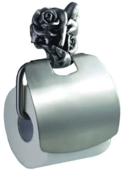 Держатель для туалетной бумаги Art&Max Rose, с крышкой, серебро, настенный, латунь, форма прямоугольная, для туалета/ванной, бумагодержатель