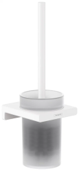 Ершик для туалета Hansgrohe AddStoris с держателем, настенный, латунный/стеклянный, форма круглая, для туалета/унитаза, с туалетной щеткой, в ванную/туалет, цвет матовый белый