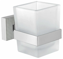 Стакан Cezares PRIZMA, с держателем, настенный, металлический/стеклянный, форма прямоугольная, для зубных щеток в ванную/туалет/душевую кабину, цвет хром